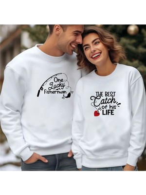Hediyenza Sevgili Kombini Lucky Fisherman Baskılı Sevgililer Günü Hediyesi Sweatshirt Yetişkin