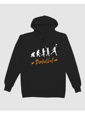 Hediyenza Basketbol Evrim Teorisi Siyah Kapüşonlu Sweatshirt Hoodie Unisex Yetişkin