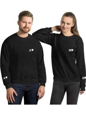 Hediyenza Kişiye Özel Harf Baskılı 2’li Sweatshirt Sevgili Kombini Baskılı Sevgililer Günü Hediyesi