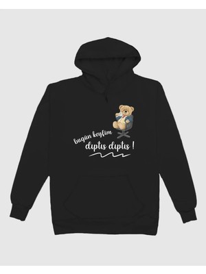 Hediyenza Bugün Keyfim Dıptıs Dıptıs Teddy Bear Kapüşonlu Sweatshirt Hoodie Unisex Yetişkin