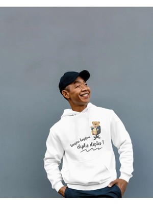 Hediyenza Bugün Keyfim Dıptıs Dıptıs Teddy Bear Kapüşonlu Sweatshirt Hoodie Unisex Yetişkin