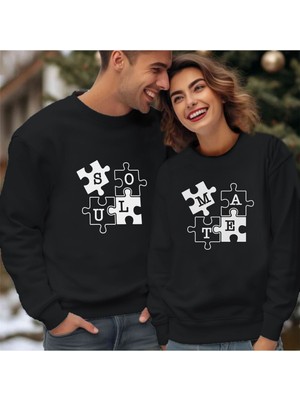 Hediyenza Sevgili Kombini Soulmate Puzzle Ruh Eşi Baskılı Sevgililer Günü Hediyesi Sweatshirt Yetişkin