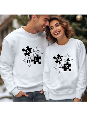 Hediyenza Sevgili Kombini Soulmate Puzzle Ruh Eşi Baskılı Sevgililer Günü Hediyesi Sweatshirt Yetişkin
