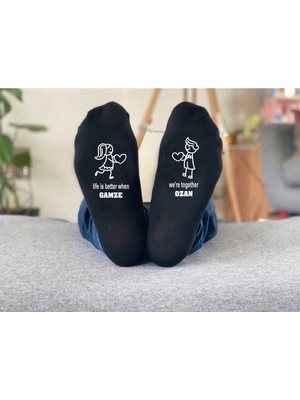 Hediyenza Sevgililer Günü Özel Hediye Baskılı Siyah Erkek Soket Çorap