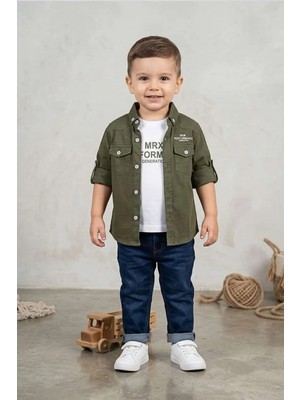 Zubi Baby & Kids Wear Bukem Haki Yeşil Üst Cebi Bukem Yazılı Tişörtlü Set (1-6 Yaş)