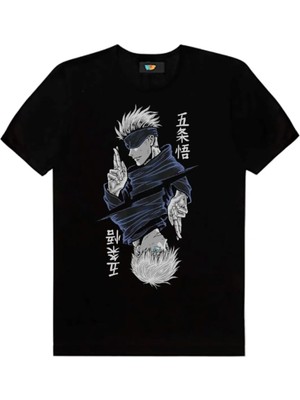 Hediyenza Gojo Satoru Jujutsu Siyah Unisex Anime T-Shirt  %100 Pamuk