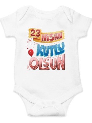 Hediyenza 23 Nisan Kutlu Olsun Baskılı Pamuklu Bebek Body & Zıbın