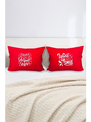Hediyenza Perfect Day Baskılı Yazılı Çift Kişilik Dekoratif Yastık Kılıfı 50X70 cm - Kırmızı
