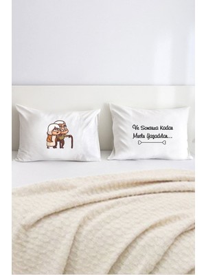 Hediyenza Sonsuza Kadar Mutlu Yaşadılar Çift Kişilik Dekoratif Yastık Kılıfı 50X70 cm - Beyaz