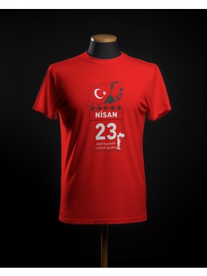 Hediyenza 23 Nisan Bayram Takvimi Atatürk T-Shirt , Çocuk Bayramı Baskılı Çocuk Kısa Kollu Kırmızı T-Shirt