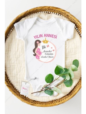 Hediyenza Unisex Bebek Beyaz Ilk Anneler Günün Kutlu Olsun Baskılı Yarım Kollu Bebek Body & Zıbın