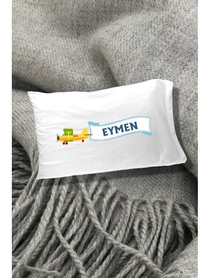 Hediyenza Uçak Baskılı Yazılı Dekoratif Çocuk Yastık Kılıfı 50X70 cm 1 Adet - Beyaz