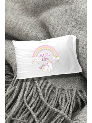Hediyenza Unicorn Gökkuşağı Baskılı Yazılı Dekoratif Çocuk Yastık Kılıfı 50X70 cm 1 Adet - Beyaz