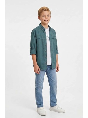 Zubi Baby & Kids Wear Bukem Petrol Yeşili Üst Cebi Bukem Yazılı Tişörtlü Set (11-16 Yaş)