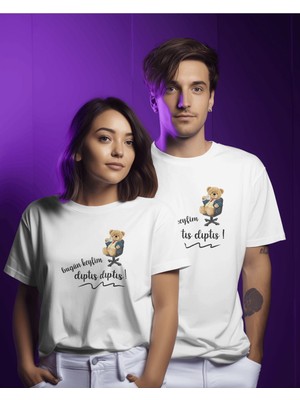 Hediyenza Bugün Keyfin Dıptıs Dıptıs Teddy Bear Valantine Baskılı Sevgililer Günü Hediyesi Çift T-Shirt