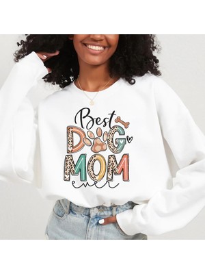 Hediyenza Best Dog Mom Baskılı Oversize Bisiklet Yaka Sweatshirt Unisex Yetişkin Kalın Kumaş