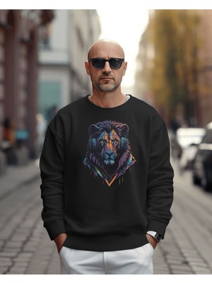 Hediyenza Colorful Lion Aslan Sweatshirt Unisex Yetişkin 3 Iplik Kalın Kumaş