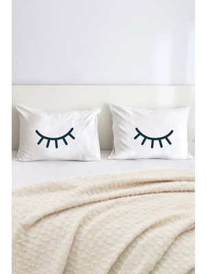 Hediyenza Göz Kırpan Çift Kişilik Dekoratif Yastık Kılıfı 50X70 cm - Beyaz
