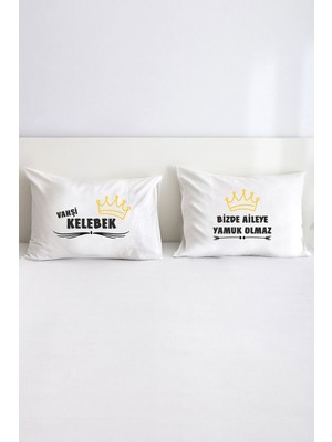 Hediyenza Bizde Aileye Yamuk Olmaz, Vahşi Kelebek,  Prens Baskılı Çift Kişilik Yastık Kılıfı 50X70 cm