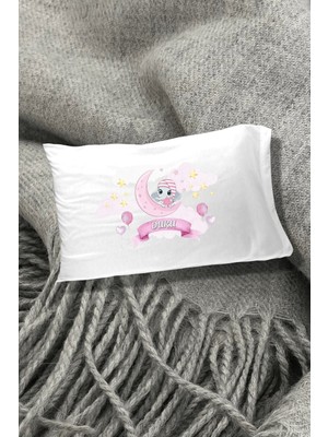 Hediyenza Pembe Fil Baskılı Yazılı Dekoratif Yastık Kılıfı 50X70 cm 1 Adet - Beyaz