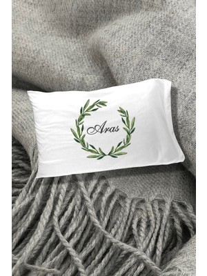 Hediyenza Zeytin Yaprağı Baskılı Yazılı Dekoratif Yastık Kılıfı 50X70 cm 1 Adet - Beyaz