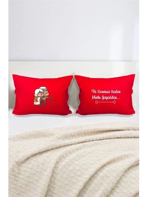 Hediyenza Sonsuza Kadar Mutlu Yaşadılar Çift Kişilik Dekoratif Yastık Kılıfı 50X70 cm - Kırmızı