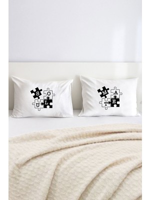 Hediyenza Soulmate Ruh Eşim Baskılı Çift Kişilik Harfli Dekoratif Yastık Kılıfı 50X70 cm