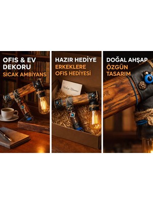 Yediotuz Digital Pazarlama El Yapımı Endüstriyel Ahşap Masa Lambası – Vintage Rustik Dekoratif Aydınlatma