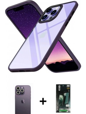 İlk El Grup Ieg™ iPhone 13 Pro Max Nova Işık Serisi - Şeffaf 360 Full Body Arka Koruyucu + Beyaz Neon Fosforlu Kamera Lens