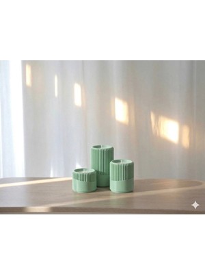Helis Craft Modern Çift Dokulu 3'lü Mumluk Seti - 3 Adet Standart Tealight Mum Hediyeli Dekoratif Stand