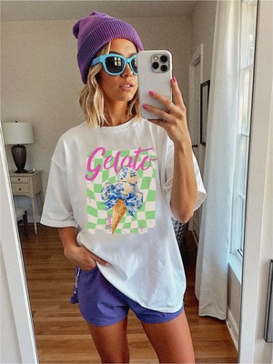 Hediyenza Gelato Italia Baskılı Oversize T-Shirt Unisex %100 Pamuk