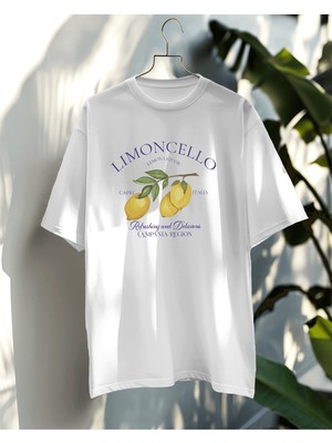 Hediyenza Limon, Limoncello Baskılı Oversize T-Shirt Unisex %100 Pamuk