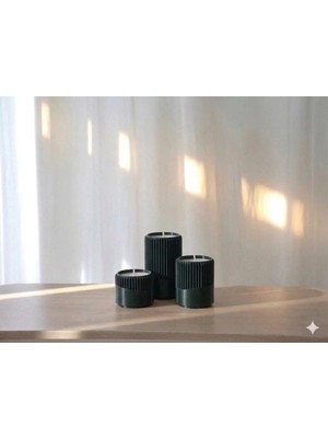 Helis Craft Modern Çift Dokulu 3'lü Mumluk Seti - 3 Adet Standart Tealight Mum Hediyeli Dekoratif Stand