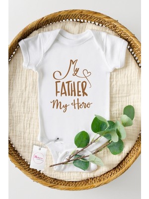 Hediyenza Bebek Beyaz My Father My Hero Baskılı Body & Zıbın