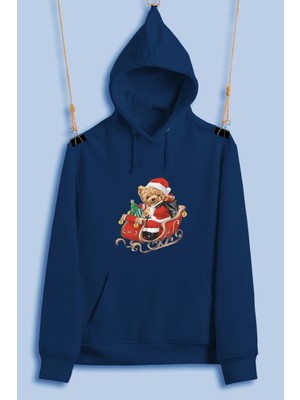 Hediyenza Christmas Yeni Yıl Teddy Ayıcık Unisex Kapüşonlu Şardonlu Kalın Sweatshirt