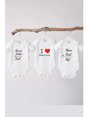 Hediyenza 3’lü Mom And Dad Set %100 Pamuklu Bebek Body Zıbın Seti