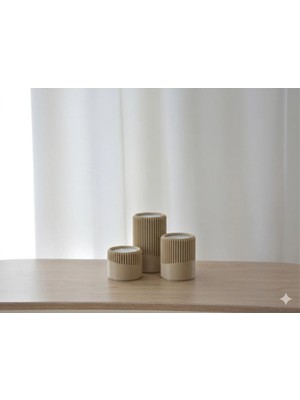 Helis Craft Modern Çift Dokulu 3'lü Mumluk Seti - 3 Adet Standart Tealight Mum Hediyeli Dekoratif Stand