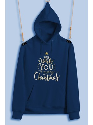 Hediyenza We Wish You Merry A Christmas Unisex Kapüşonlu Şardonlu Kalın Sweatshirt
