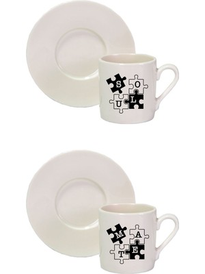 Hediyenza Soulmate Puzzle Ruh Eşi Baskılı Çift Tasarım Sevgililer Günü Hediye Türk Kahve Fincanı 2’li