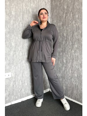 Modaplaza Kadın Büyük Beden Fermuarlı Tunik Pantolon Modal Takım 7577