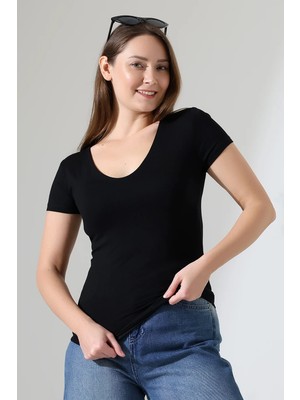 Modaplaza Kadın V Yaka Kısa Kol Viskon Likralı Body 22175