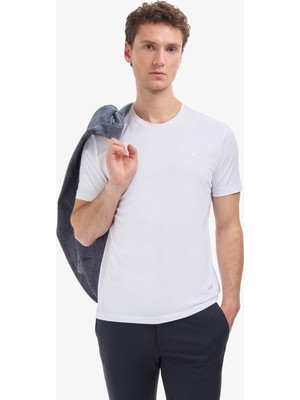 Pierre Cardin Erkek Beyaz Regular Fit %100 Pamuk Bisiklet Yaka Basic Tişört 50325299-VR013