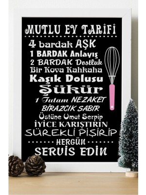 Hediyenza Mutlu Ev Tarifi Ahşap 24 x 33 cm Tasarım Tablo Çerçeve