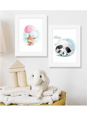 Hediyenza Tilki ve Rakun Ahşap 2 Li 15,5X20,5 cm Tasarım Çerçeve Seti