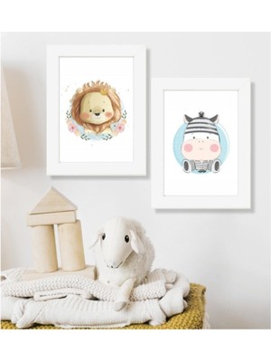 Hediyenza Aslan ve Zebra Ahşap 2 Li  Tasarım Çerçeve Seti 15,5X20,5 cm