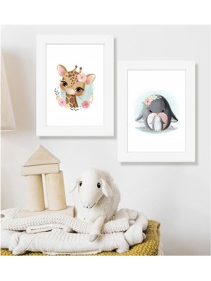Hediyenza Zürafa ve Penguen Ahşap 2 Li  Tasarım Çerçeve Seti 15,5X20,5 cm