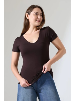 Modaplaza Kadın V Yaka Kısa Kol Viskon Likralı Body 22175