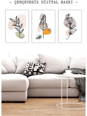 Hediyenza Çerçevesiz Fotoğraf Kağıdına Hd Poster Baskı Çizgisel Boho 3’lü Set 21*30 cm
