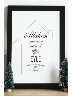 Hediyenza Allahım Yuvamızı Mübarek Eyle Ahşap 24X33 cm Çerçeve Tasarım Ahşap Tablo