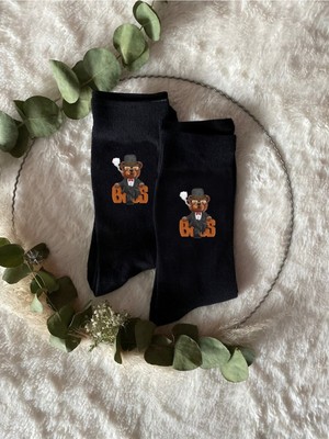 Hediyenza Boss Teddy Baskılı Siyah Erkek Soket Çorap Babalar Günü Özel Hediye